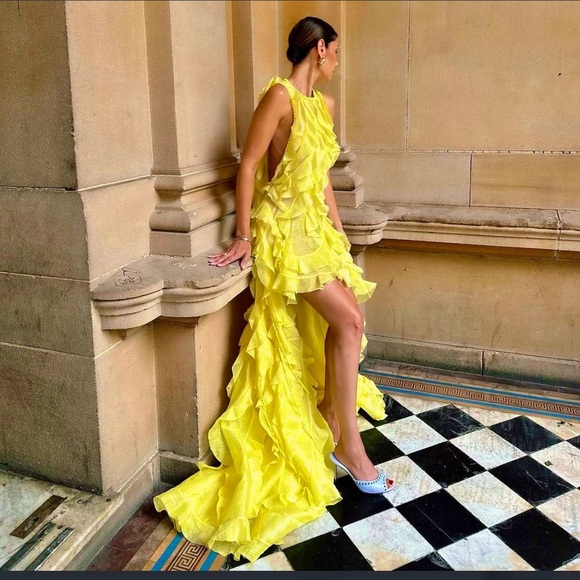NWT Zimmermann Wonderland Silk Maxi Ruffles Dress Lemon Yellow Size 2/ Medium - Picture 3 of 14
